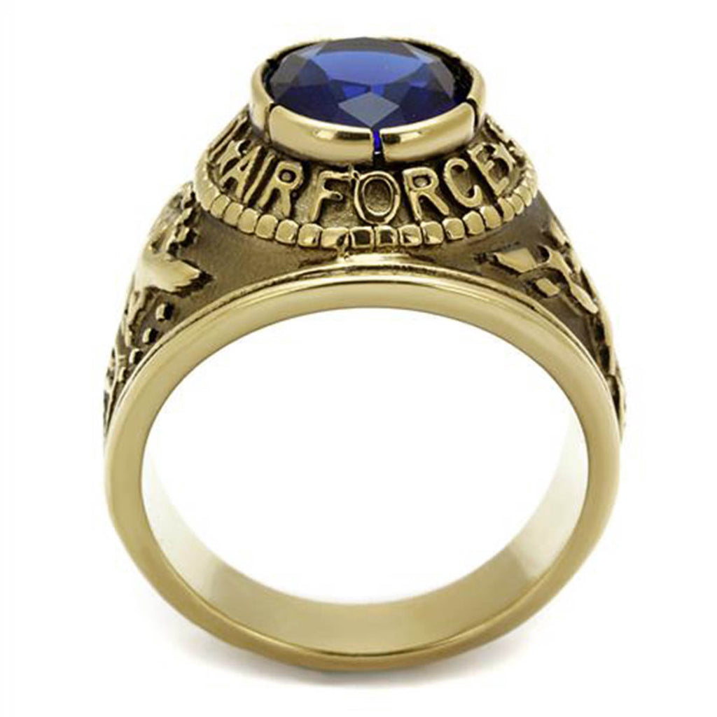 Accents Kingdom Men's Gold Plated US Air Force Military Ring Blue Montana  CZ Size 8-13